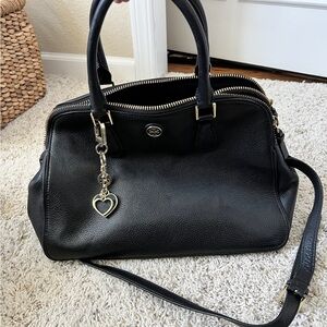 Tory Burch Black Satchel with Heart Charm